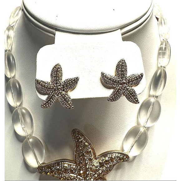 Artisan Handmade Starfish Necklace Earrings Set‎ Beaded Statement Jewelry - Picture 4 of 4